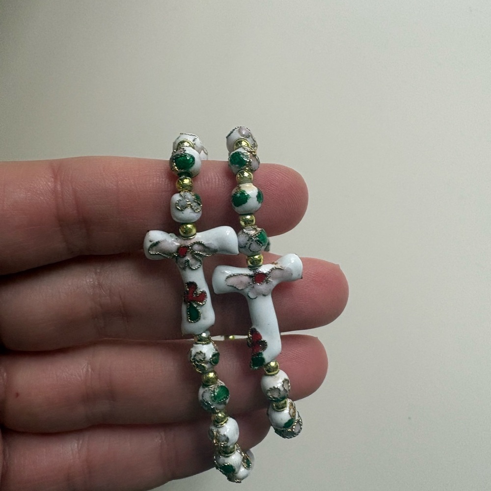 White & Green Cloisonne elastic bracelet blessed by Pope Benedict